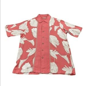 Caribbean Shirt‎ Mens Medium Red Floral Hawaiian Silk Blend Short Sleeve